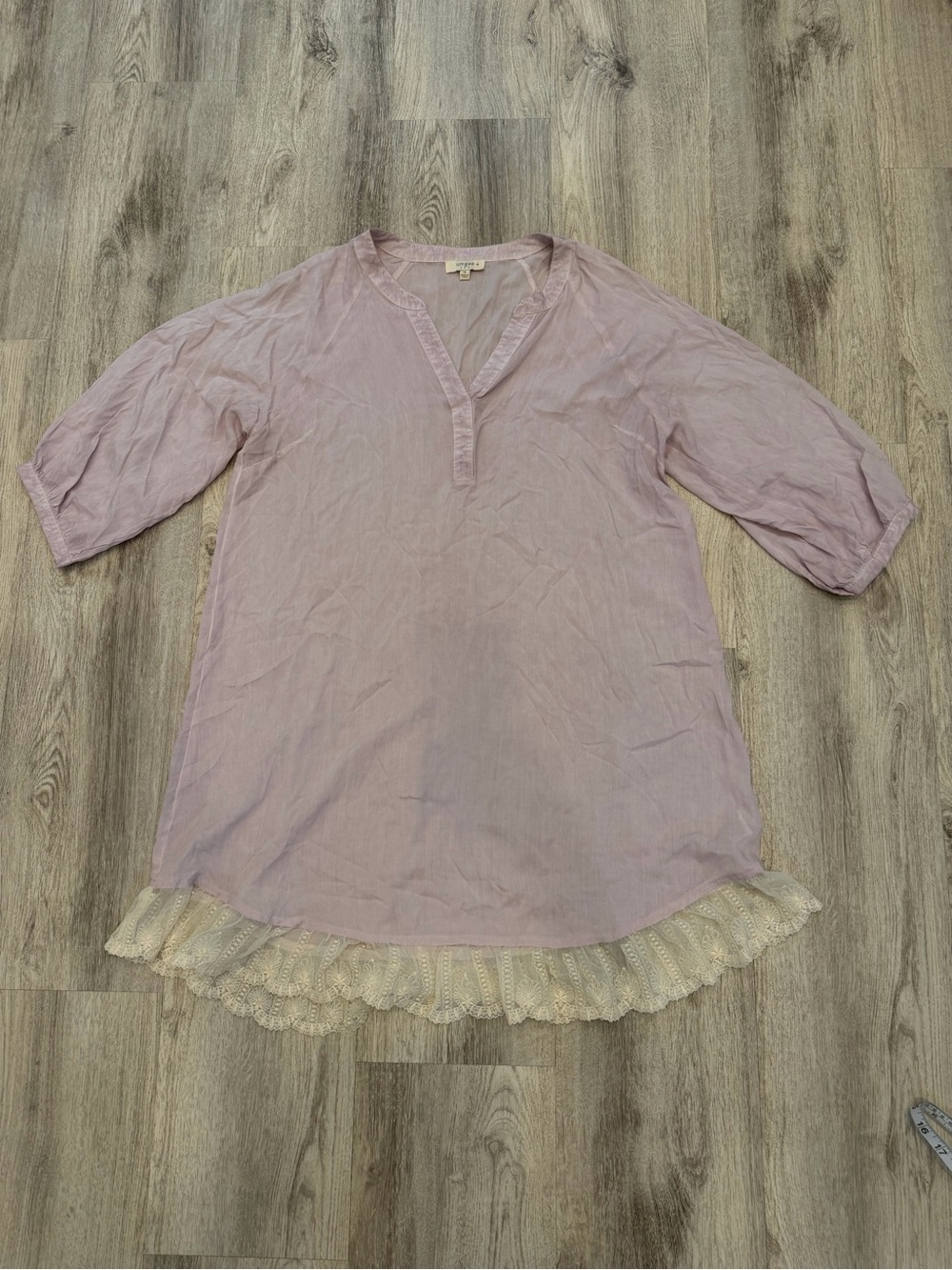 Umgee XL Lavender Semi Sheer Lace Trim Tunic Top Boho Cottagecore
